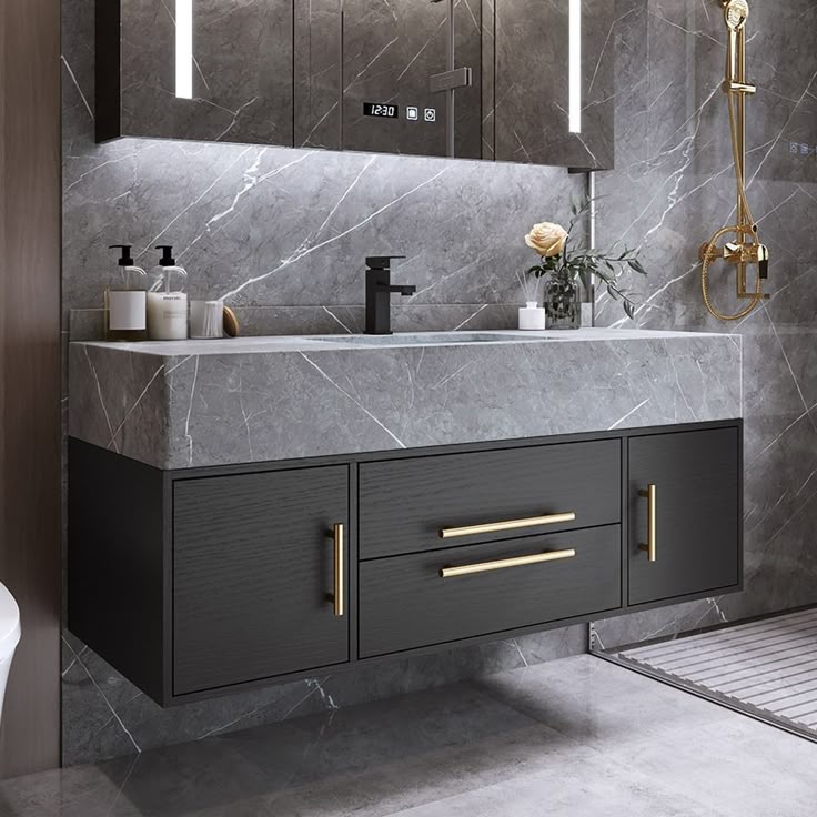 39_ Black Floating Bathroom Vanity with Sink & Drawers _ Homary